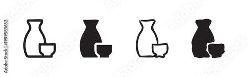 Japanese Sake Ceramic Bottle and Cup Icon Set for Traditional Culture