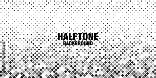 Modern Halftone Checkered Pattern Vector Rounded Square Dots Horizontal Smooth Curved Border Black Abstract Background. Chequered Subtle Pop Art Texture. Vector Checkered