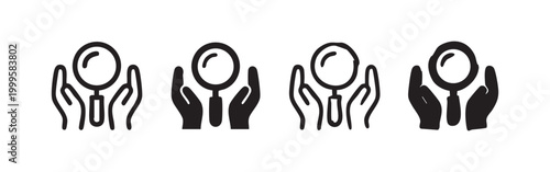 Magnifying Glass Held by Hands Icons for Search and Care