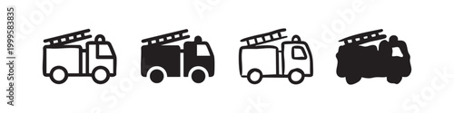 Tableau sur toile Fire Truck Engine Emergency Vehicle Icons Set