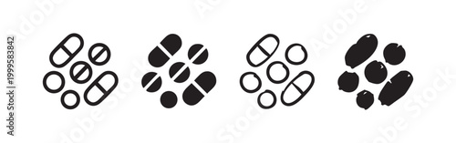 Medical Pills and Capsules Icons for Health and Pharmacy