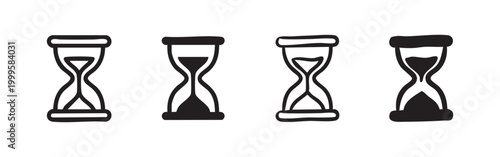 Hourglass Sand Timer Clock Icon Set - Hand Drawn and Solid Vector Illustration