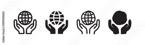 Hands Holding Earth Globe Environmental Care Icon Set