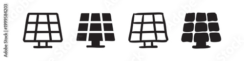 Solar Panel Renewable Energy Icon Set Sustainability and Green Power Symbols in Outline Solid and Hand Drawn Styles