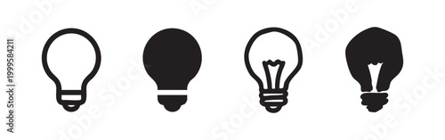 Light Bulb Idea and Creativity Icon Set Innovation and Inspiration Symbols in Outline Solid and Hand Drawn Styles