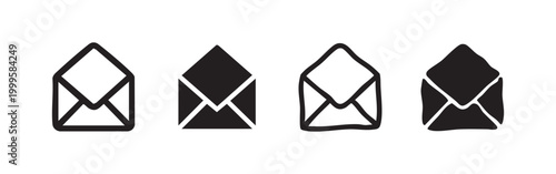 Open Envelope Mail Icon Set Reading Message and Email Notification Symbols in Multiple Graphic Design Styles