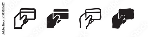 Hand Holding Credit Card Icon Set in Four Different Graphic Styles