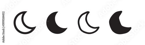Crescent Moon Icon Set in Four Different Graphic Styles