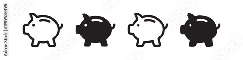 Piggy Bank Icon Set - Money Saving and Finance Symbols in Various Styles