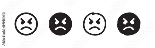 Angry Face Emoji Icons in Multiple Styles for Rage and Displeasure Feedback