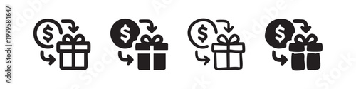 Cash Back and Reward Icons with Dollar Coin and Gift Box for E-commerce Deals