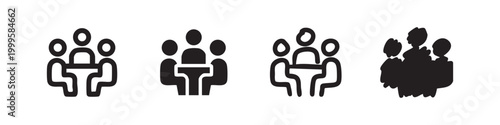 Business Meeting Icons with People at Table for Collaboration and Teamwork
