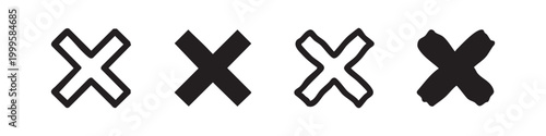 Cross X Mark Icons in Different Styles for Error and Cancellation Indicators
