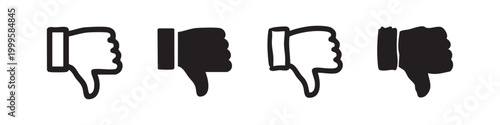 Hand drawn thumbs down icons, dislike and negative feedback symbols