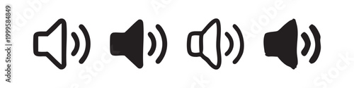 Hand drawn speaker and volume icons, audio sound on symbols