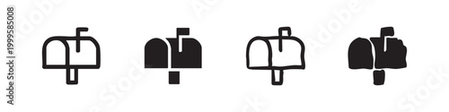 Mailbox icon set. Email and postal service symbol. Message delivery and communication concept. Letter box and post vector illustration.