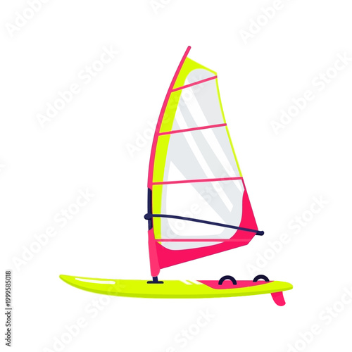 Windsurfing board and sail vector illustration on white background, water sport equipment