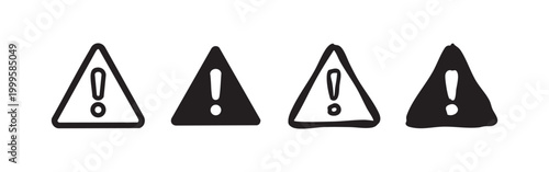 Warning sign icon set. Danger and alert symbol. Exclamation mark for caution and important information. Security vector illustration.