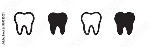Tooth icon set. Dental care and dentistry symbols in outline, filled, and hand-drawn styles.