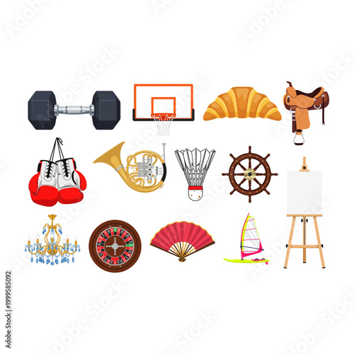 Vector Collection of Hobbies and Sports Equipment and Pastimes