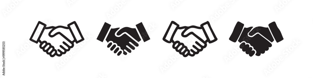 Fototapeta premium Handshake icon set, agreement and partnership symbols in outline and solid styles