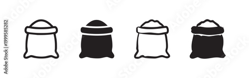 Sack and bag icon set, goods and produce symbols in outline and solid styles