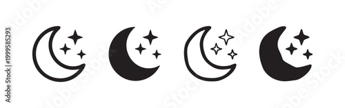 Crescent moon and stars icon set for night sky and celestial themes