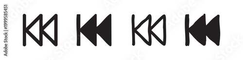 Rewind media control icon set in multiple styles.
