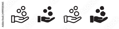 Hand receiving coins icon set for finance and savings.