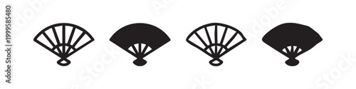 Hand fan icon set in outline, solid, and hand-drawn styles.