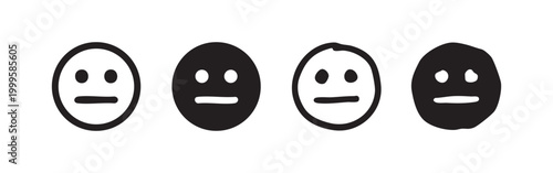Neutral Face Emoji Icon Set - Indifferent, Expressionless, or Calm Emotion