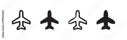 Airplane or aircraft icon set in multiple styles
