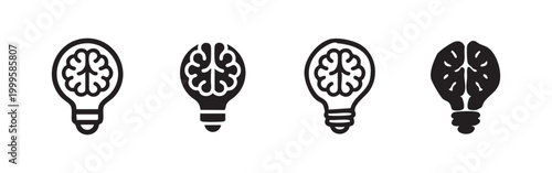 Creative idea and innovation lightbulb with brain icon set.