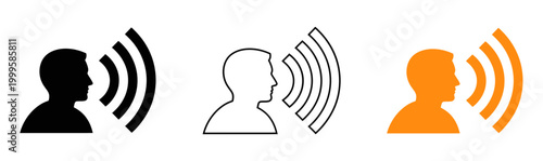 Communication concept two silhouettes with sound waves representing dialogue