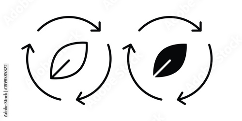 Leaves eco recycle icon outlined. Flat fill icons