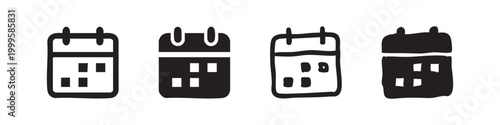 Calendar and schedule planning icons set, date and event symbols.