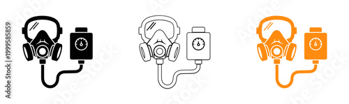Three variations of a rebreather mask and tank setup