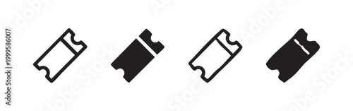 Set of hand-drawn ticket icons in outline and solid styles. Entry, admission, or event pass symbol.