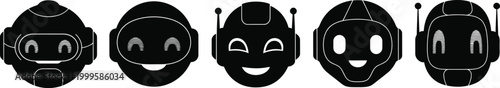 Set of black robot faces with different expressions
