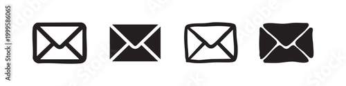Envelope mail icon set. Collection of simple and hand-drawn message vector signs. Email, communication, and contact symbols.
