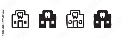 Dental clinic icon set. Collection of simple and hand-drawn dentist office vector signs. Healthcare, tooth care, and medical building symbols.
