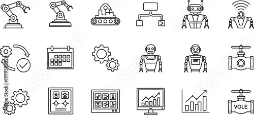 Set of industrial and robotic line icons