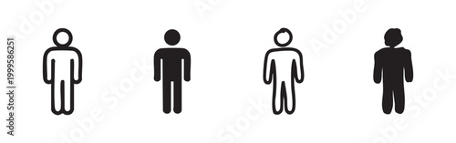 Male gender icon set, man figure symbol in hand drawn and solid styles, vector illustration isolated on white background