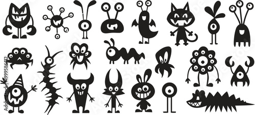 Collection of cute cartoon monsters and creatures
