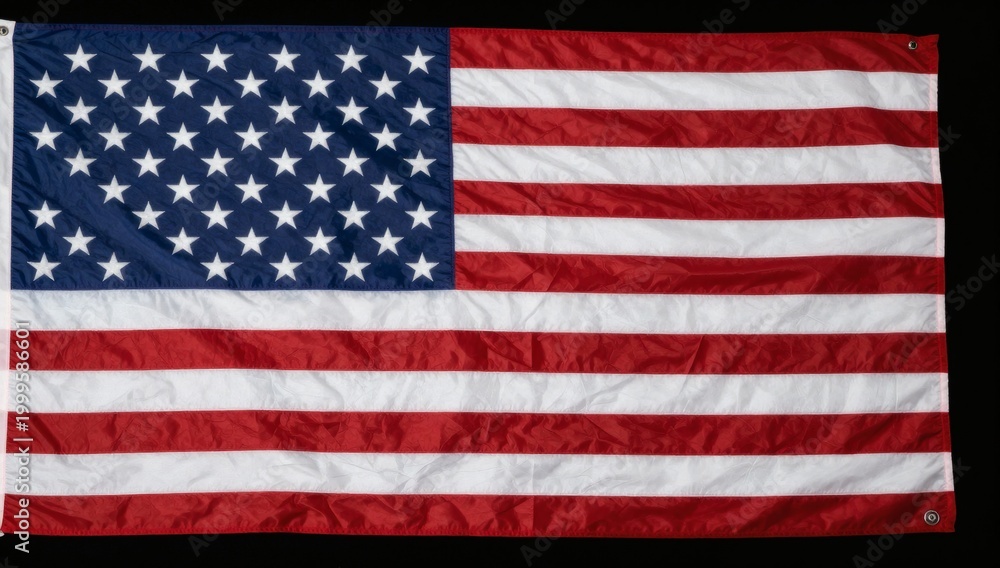 Obraz premium Detailed shot of an american flag showing stars and stripes on a black background