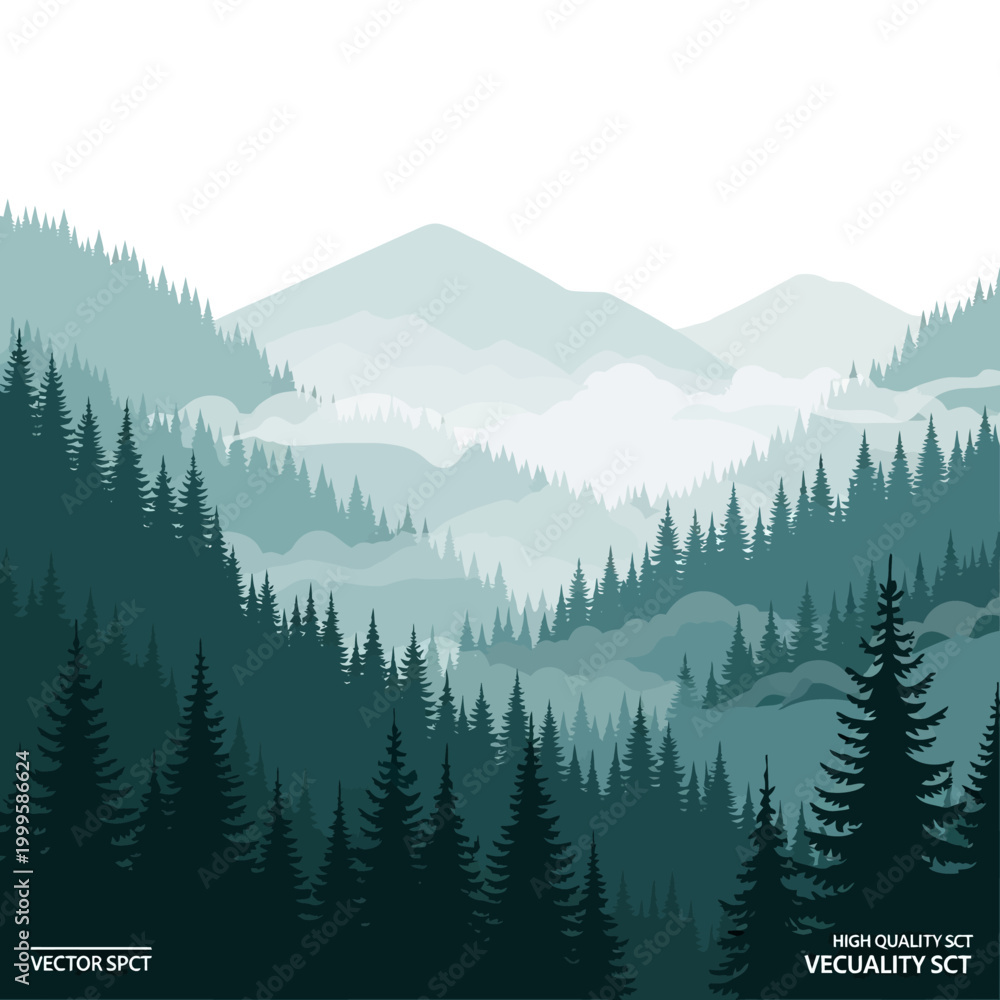 Fototapeta premium Misty Mountain Range and Forest Landscape