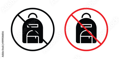No backpacks allowed sign outlined. Flat fill icons