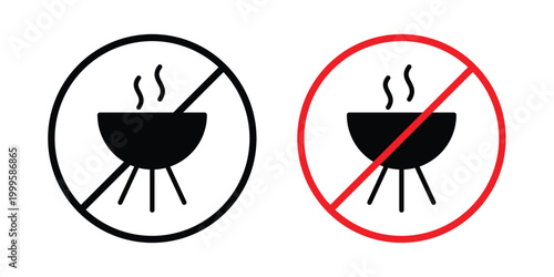 No barbecue sign outlined. Flat fill icons