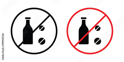 No drugs or alcohol sign outlined. Flat fill icons