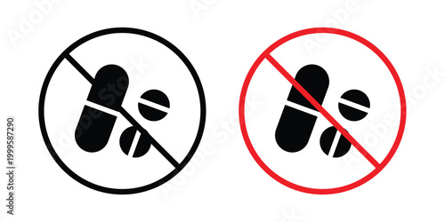No drugs sign outlined. Flat fill icons